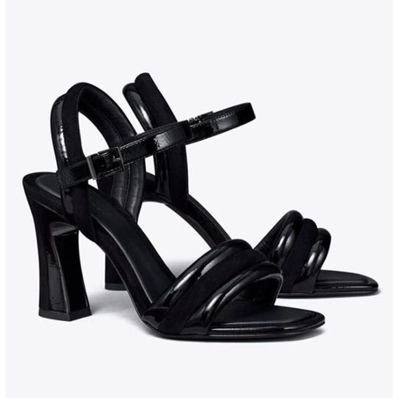 Tory Burch Shoes - Tory Burch Black Patent Leather Puffed Up Sandal Ankle Strap Heels- Size 9